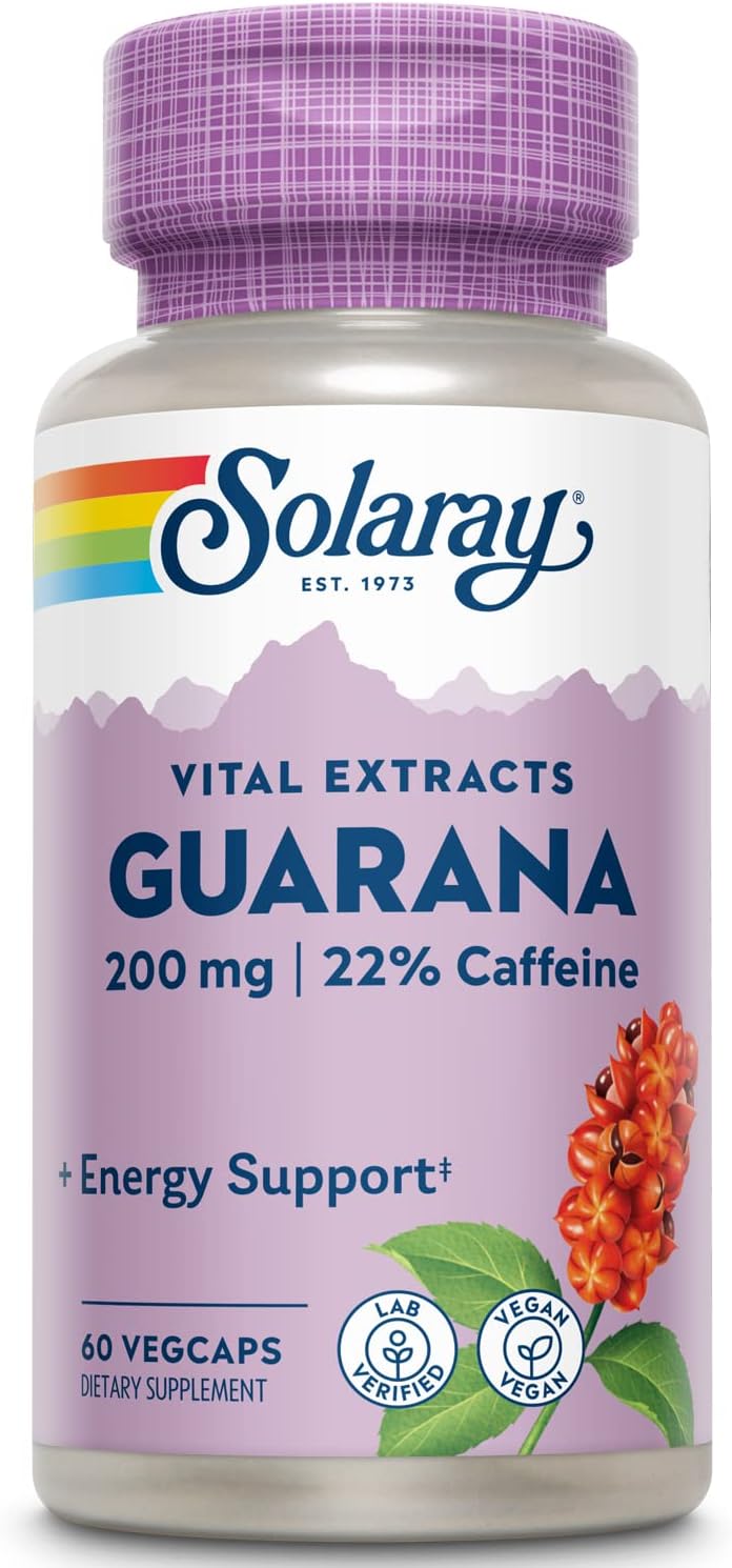 SOLARAY Guarana Seed Extract 300mg | 44 mg of Caffeine | Healthy Energy, Focus, Memory & Metabolism Support | 60 VegCaps