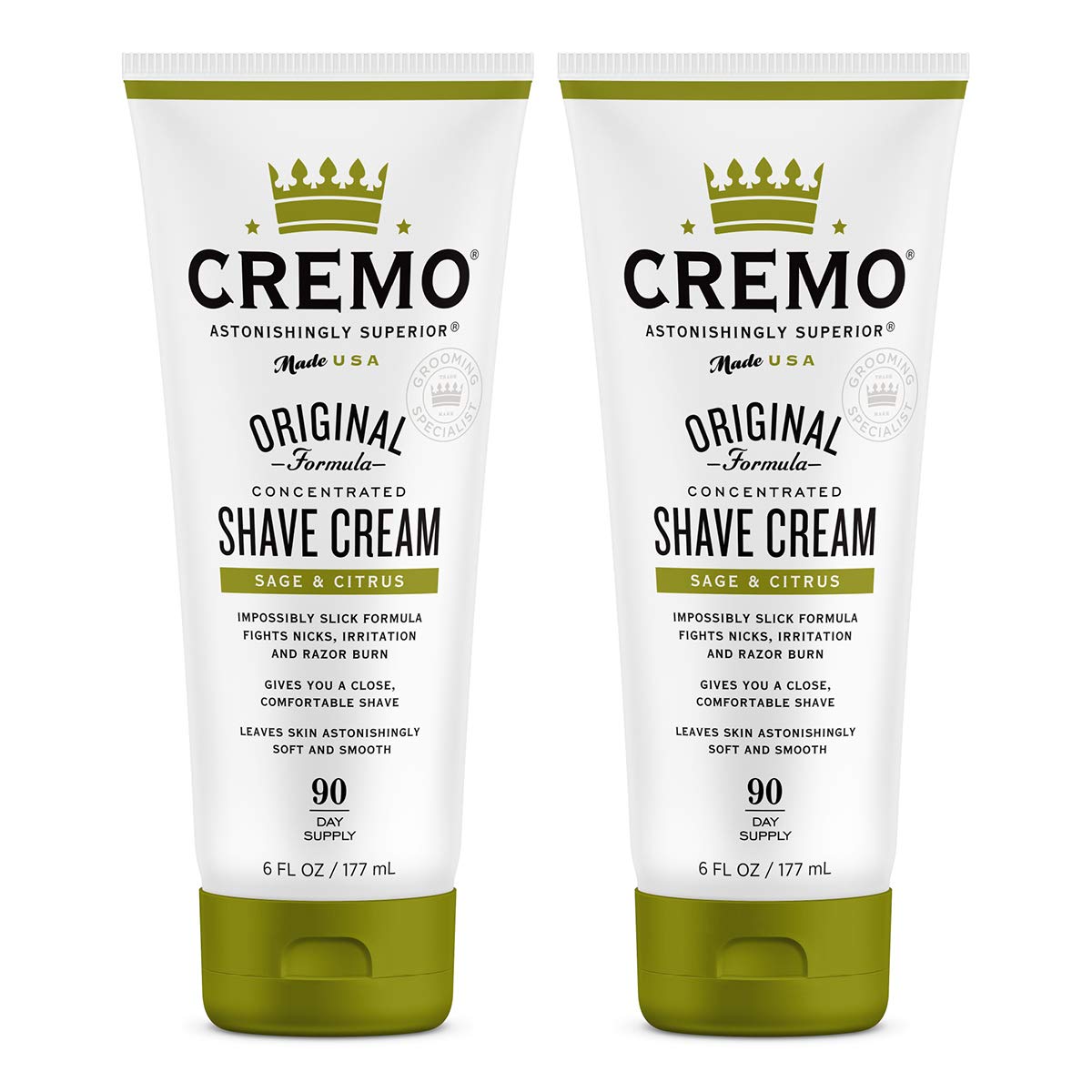 Cremo Barber Grade Sage & Citrus Shave Cream, Astonishingly Superior Ultra-Slick Shaving Cream Fights Nicks, Cuts And Razor Burn, 6 Fl Oz (2 Pack)