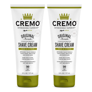 Cremo Barber Grade Sage & Citrus Shave Cream, Astonishingly Superior Ultra-Slick Shaving Cream Fights Nicks, Cuts And Razor Burn, 6 Fl Oz (2 Pack)