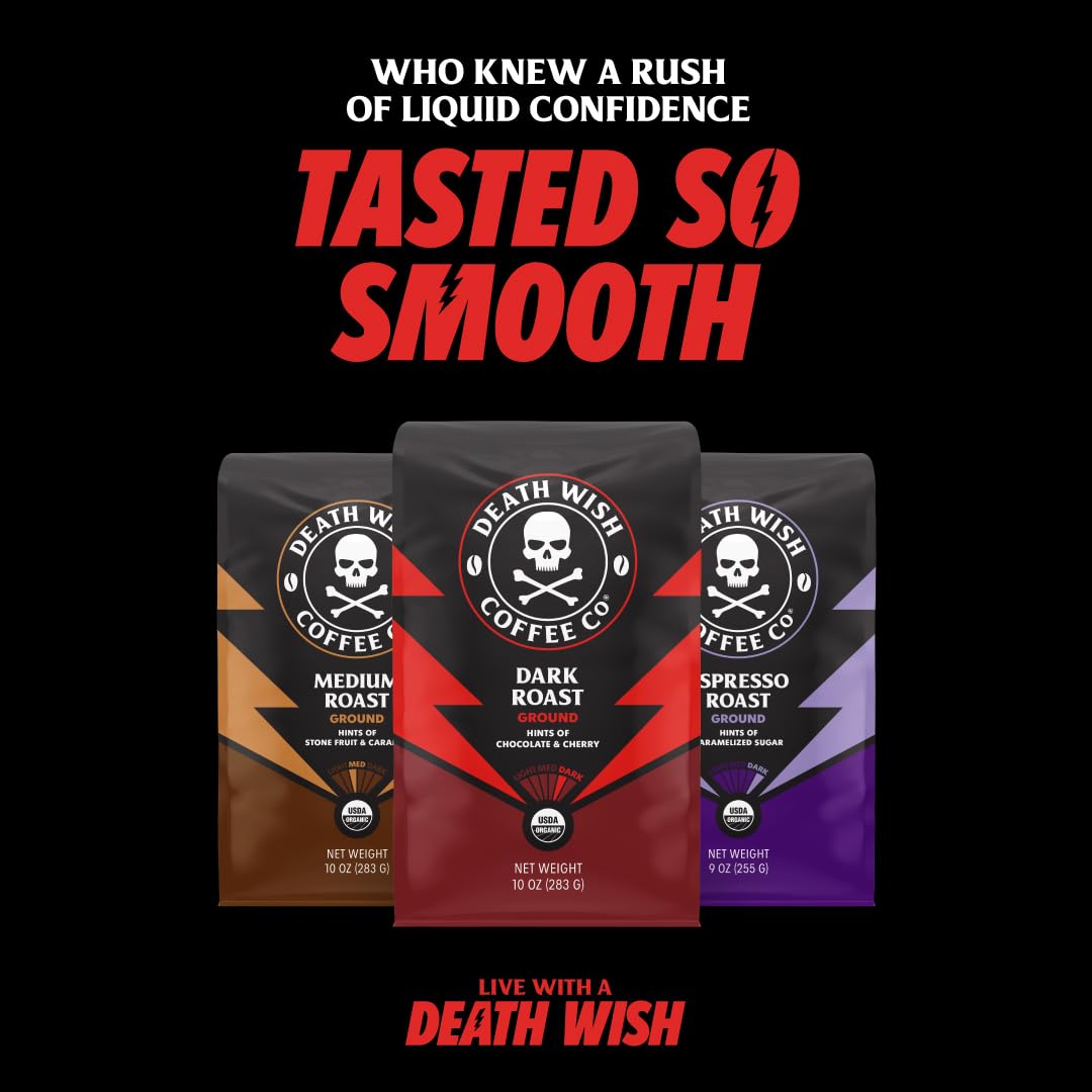 Death Wish Coffee Co., Organic and Fair Trade Dark Roast Whole Bean Coffee, 16 oz : Roasted Coffee Beans : Everything Else