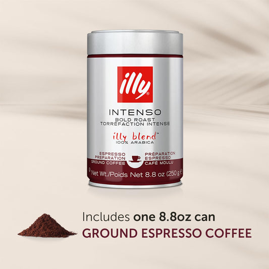 illy Ground Coffee Espresso - 100% Arabica Coffee Ground – Intenso Dark Roast – Warm Notes of Cocoa & Dried Fruit - Rich Aromatic Profile - Precise Roast - No Preservatives – 8.8 Ounce