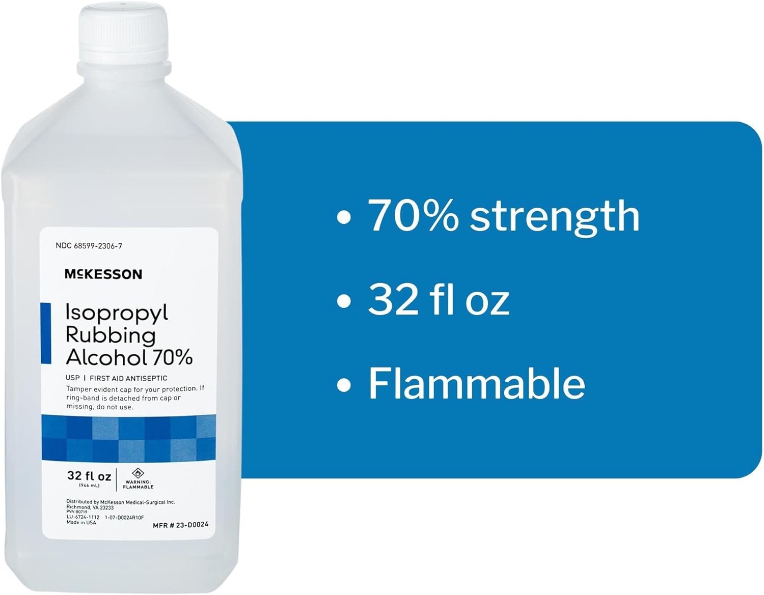 McKesson 70% Isopropyl Rubbing Alcohol - First Aid Antiseptic - 32 oz, 1 Count