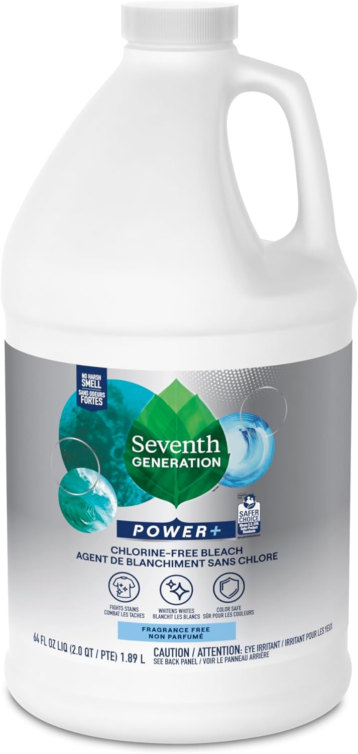 Seventh Generation Non-Chlorine Bleach, 3-in-1 Benefits Fights Stains, Free & Clear, 64 Fl Oz