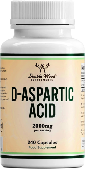 Double Wood D Aspartic Acid Supplement | 240 (60 Servings) D-Aspartic Testosterone Capsules | 2000Mg D Aspartic Acid (Daa) Per Serving | Non-Gmo, Gluten & Dairy Free