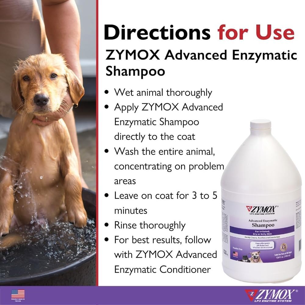 ZYMOX Advanced Enzymatic Shampoo, 1 gal. - for Pets & Animals of All Ages: Cleans, Refreshes, Hydrates & Nourishes Dry Skin & Coat