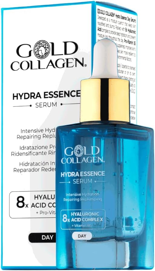 Gold Collagen Hydra Essence - Daily Moisture Hyaluronic Acid Serum Face & Neck Skincare, Repairing & Plumping Effect For Smoother Skin, Face Serum For Skin Care Helps Reduce Fine Lines & Wrinkles 30Ml