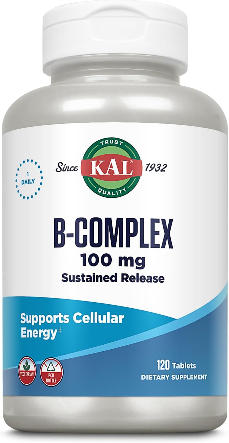 Kal B-100 Complex - Sustained Release Vitamin B Complex - Healthy Energy Support With Natural Support Base And Fresh Minty Coating - Vegetarian - 60 Day Guarantee - 120 Servings, 120 Tablets