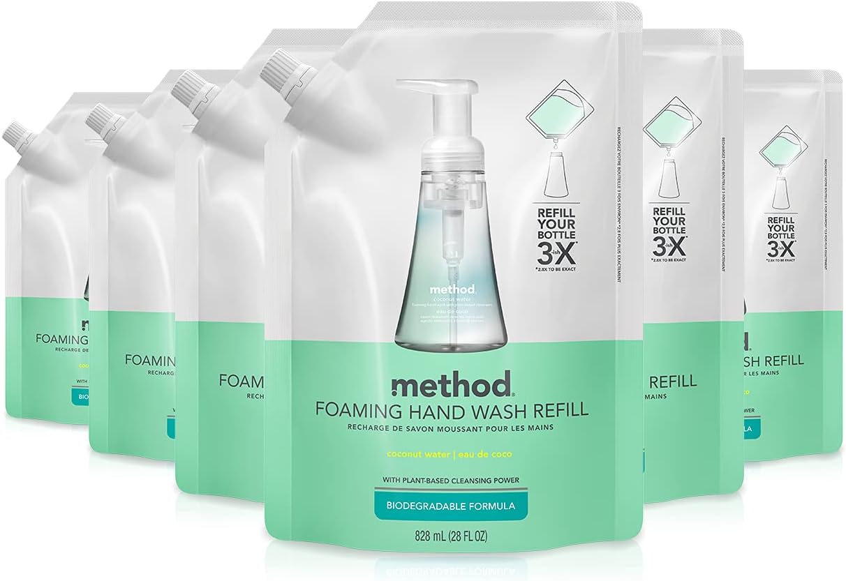 Method Foaming Hand Soap, Refill, Coconut Water, 28 Oz, 6 Pack, Packaging May Vary