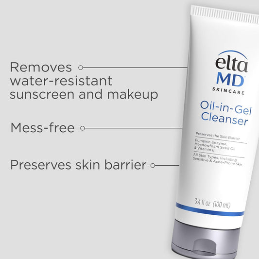 Eltamd Oil-In-Gel Facial Cleanser, Daily Gentle Face Cleanser, Removes Long-Wear Makeup, Sunscreen, And Sweat, 3.4 Oz Tube