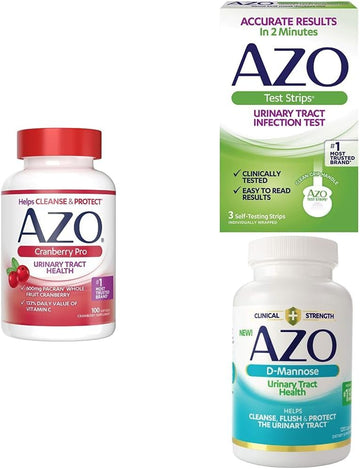 Azo Cranberry Pro Softgels (100 Count) +Urinary Tract Infection (Uti) Test Strips (3 Count) + D-Mannose For Urinary Tract Health (120 Count)