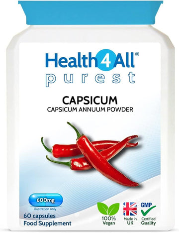 Health4All Capsicum 600Mg Per Capsule, 60 Capsules 2 Months Suppy, Pure High Strength Cayenne Pepper Supplement Contains Capsaicin, Vegan Joint Support Supplement | Made In Uk