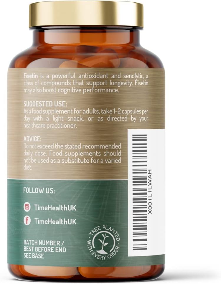 Fisetin - Ultra Pure - 100mg - 120 Capsules - Anti-Ageing - Autophagy - Senolytic - GMP Standards - UK Made - Vegan (120 Count (Pack of 1)) : Amazon.co.uk: Health & Personal Care