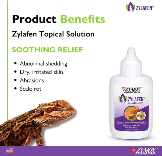 Zymox Zylafen Topical Solution For Reptiles, 1.25 Oz. – Supports Healthy, Complete Shedding For Lizards, Snakes, Turtles & Frogs – Soothes Irritated Skin: Abrasions, Wounds, & Abnormal Shedding