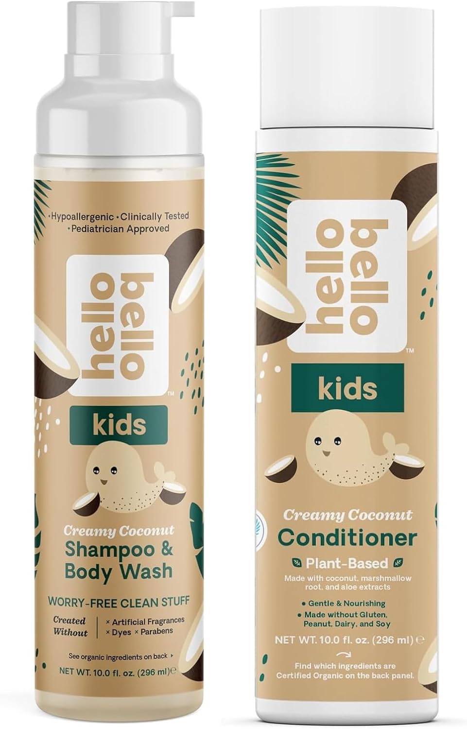 Hello Bello Creamy Coconut Tear-Free Shampoo & Body Wash - 10 Oz + Conditioner - Gentle Hypoallergenic, Ph-Balanced, Plant-Based, Vegan, And Dermatologist-Tested