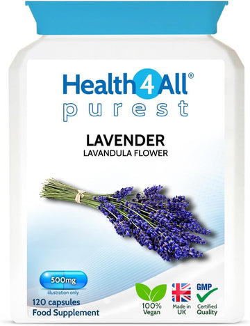 Health4All Lavender 500Mg 120 Capsules (Not Tablets Or Oil) Purest - No Additives. Vegan Lavender Capsules For Anxiety, Relaxation And Sleep