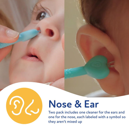 Dr. Talbot’s Baby Safe Nose and Ear Cleaner Set with Hygienic Travel Case, Gentle Dual-Ended Easy Mucus and Wax Remover Tool, 2 Pack, Neutral Colors