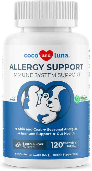 Allergy Support For Dogs - 120 Chewable Tablets - With Dog Probiotics For Itchy Skin - Dog Itch Relief, Allergy Relief For Dogs, Skin Soother For Dogs, Itch Relief For Dogs