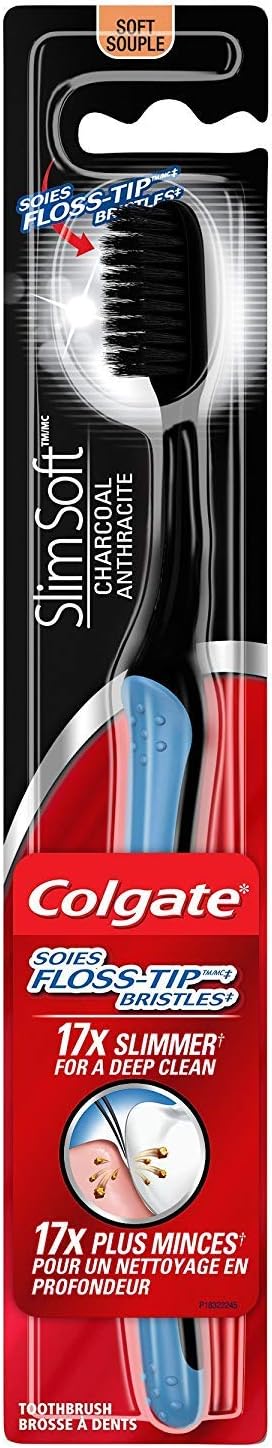 Colgate Slimsoft Floss-Tip Charcoal Toothbrush, Soft (4 Count) : Health & Household