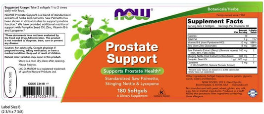 NOW Supplements, Prostate Support, Prostate Support, with Standardized Saw Palmetto, Stinging Nettle & Lycopene, 180 Softgels