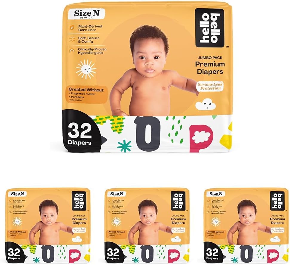 Hello Bello Premium Baby Diapers Size Newborn I 32 Count Of Disposable, Extra-Absorbent, Hypoallergenic Baby Diapers With Snug And Comfort Fit I Alphabet Soup (Pack Of 4)