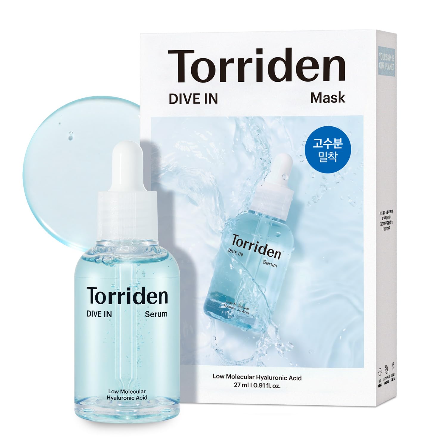 Torriden Dive-In Low-Molecular Hyaluronic Acid Serum, 1.69 Fl Oz + Sheet Masks 10Ea | Vegan Clean Cruelty Free Facial Ampoule Cellulose Mask Pack Alcohol-Free Fragrance-Free