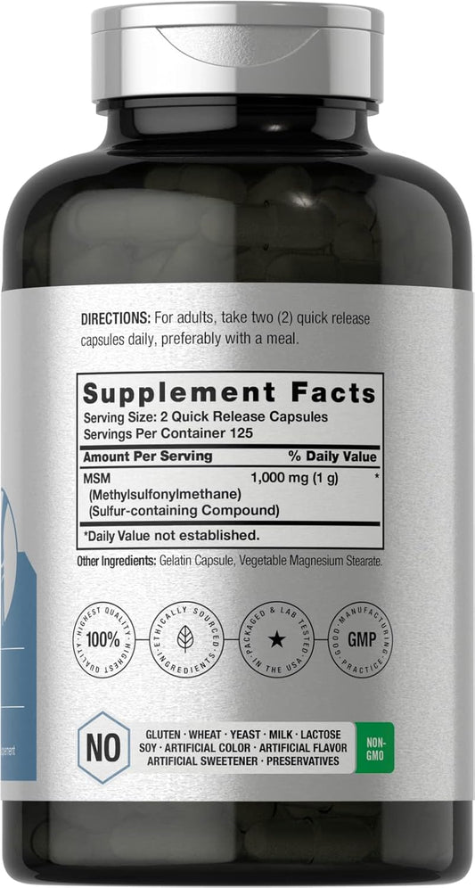 Horbäach MSM Supplement Capsules | 1000mg | 250 Count | Non-GMO and Gluten Free Formula | Methylsulfonylmethane