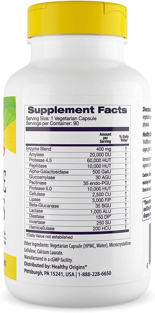 Healthy Origins Digestive Enzymes (NEC) Broad Spectrum - with Protease, Amylase & Lipase - Gluten-Free Digestion and Gut Health Supplement - 90 Veggie Capsules