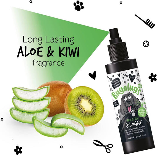 BUGALUGS Dog Cologne perfume - dog deodorant deodoriser spray use with professional groom Dog Shampoo For Dogs, Cats & Pets (Aloe & Kiwi, 200ml)5056176298562