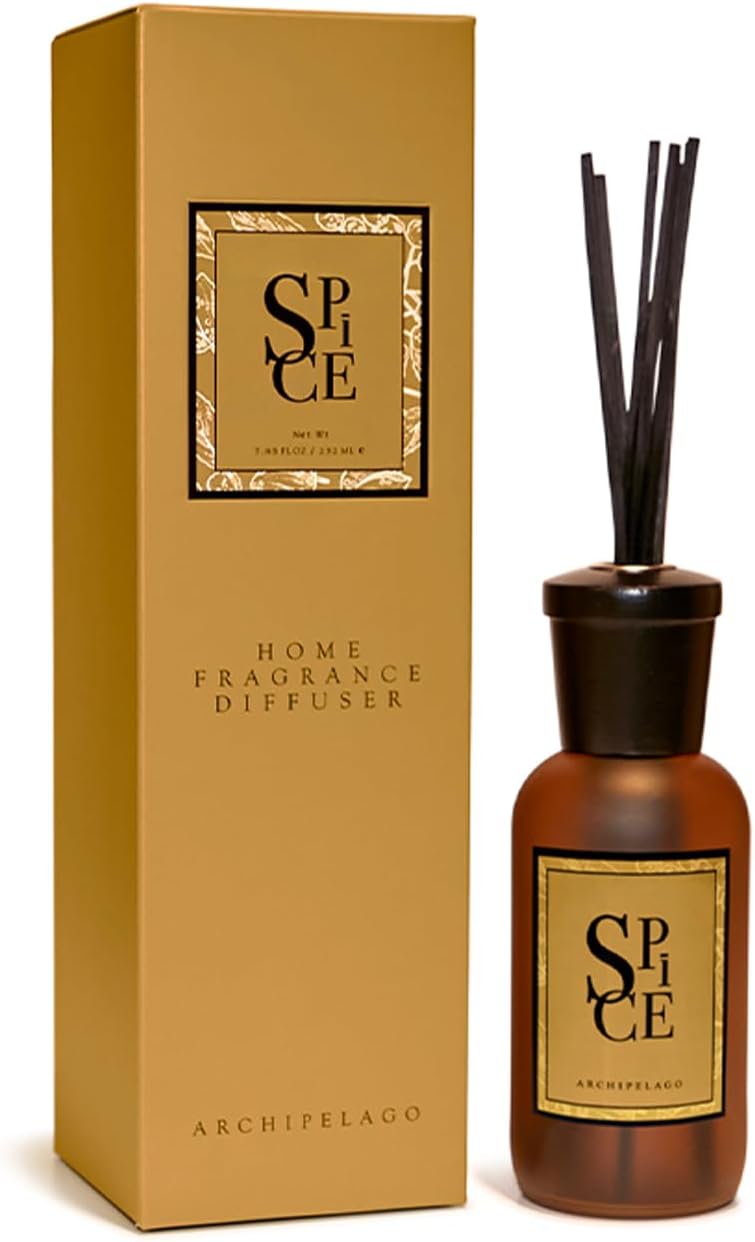 Archipelago Botanicals Spice Reed Diffuser, Includes Fragrance Oil, Decorative Wooden Cap and 10 Diffuser Reeds, Perfect for Home, Office or a Gift (7.85 fl oz)