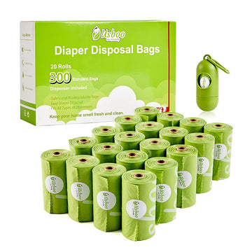 Disposable Diaper Bags For Baby, 20 Refill Rolls/300 Bags Waste Bags With Dispenser, Convenient And Quick Diaper Disposal, Unscented