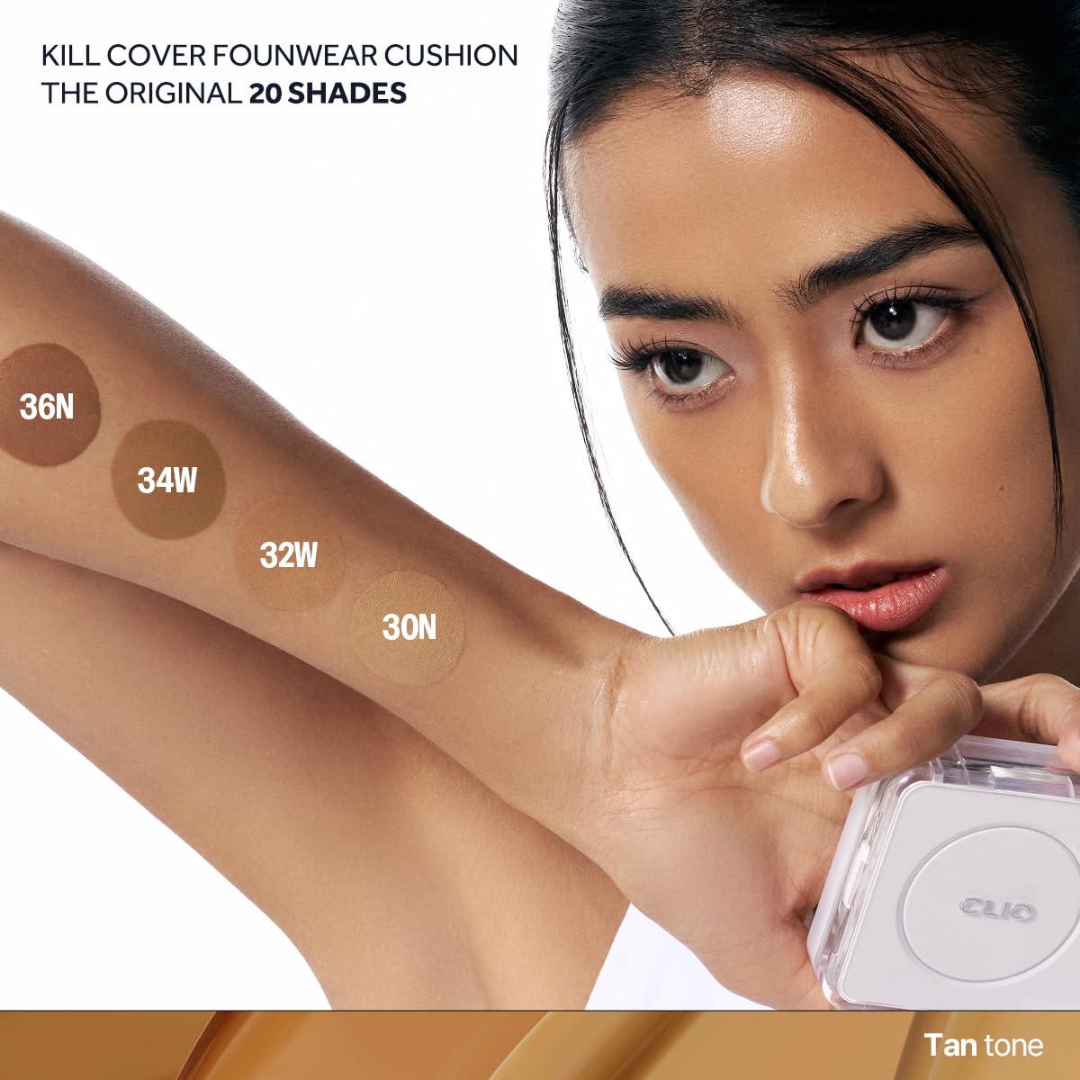 Clio Kill Cover Founwear Cushion The Original I 20 Shades, Korean Cushion Foundation, Cushion Make Up, Full& High Coverage, Airy Satin, Natural Matte Finish Look (32W Almond, One Size)