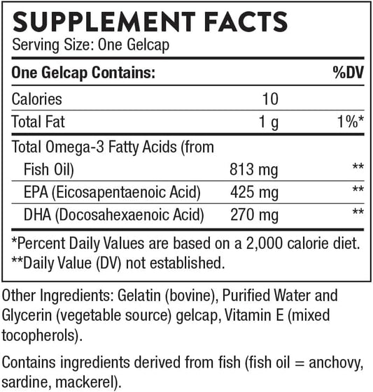 Thorne Super Epa - Omega-3 Fatty Acids Epa 425Mg And Dha 270Mg Supplement - Support Brain, Cardiovascular, Joints, And Skin - Gluten-Free, Dairy-Free, Soy-Free - 90 Gelcaps