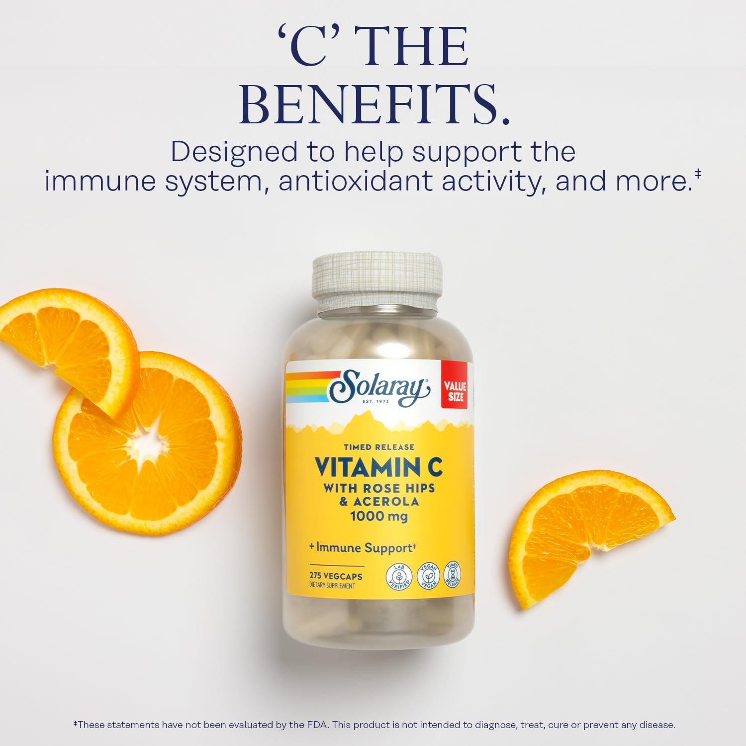 Solaray Calcium Magnesium Zinc And Timed Release Vitamin C - Bone Health, Immune Support Bundle, 1000Mg Calcium, 500Mg Magnesium, 1000Mg Vitamin C Supplement, Vegan, 60-Day Guarantee, 275 Vegcaps Each