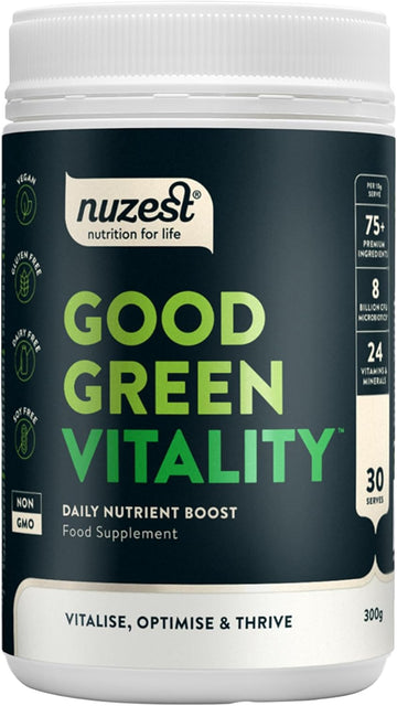 Greens Powder By Nuzest – Good Green Vitality – Filled With Vitamins, Minerals & Superfoods – Vegan Multivitamin Greens Drink - Gluten Free - Dairy Free - 300G - 30 Servings