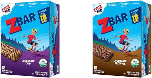 CLIFT Kid Zbar Organic Soft Baked Whole Grain Snack Bars, Chocolate Chip & Chocolate Brownie Flavors, 1.27 oz. (18 Pack Each) : Grocery & Gourmet Food