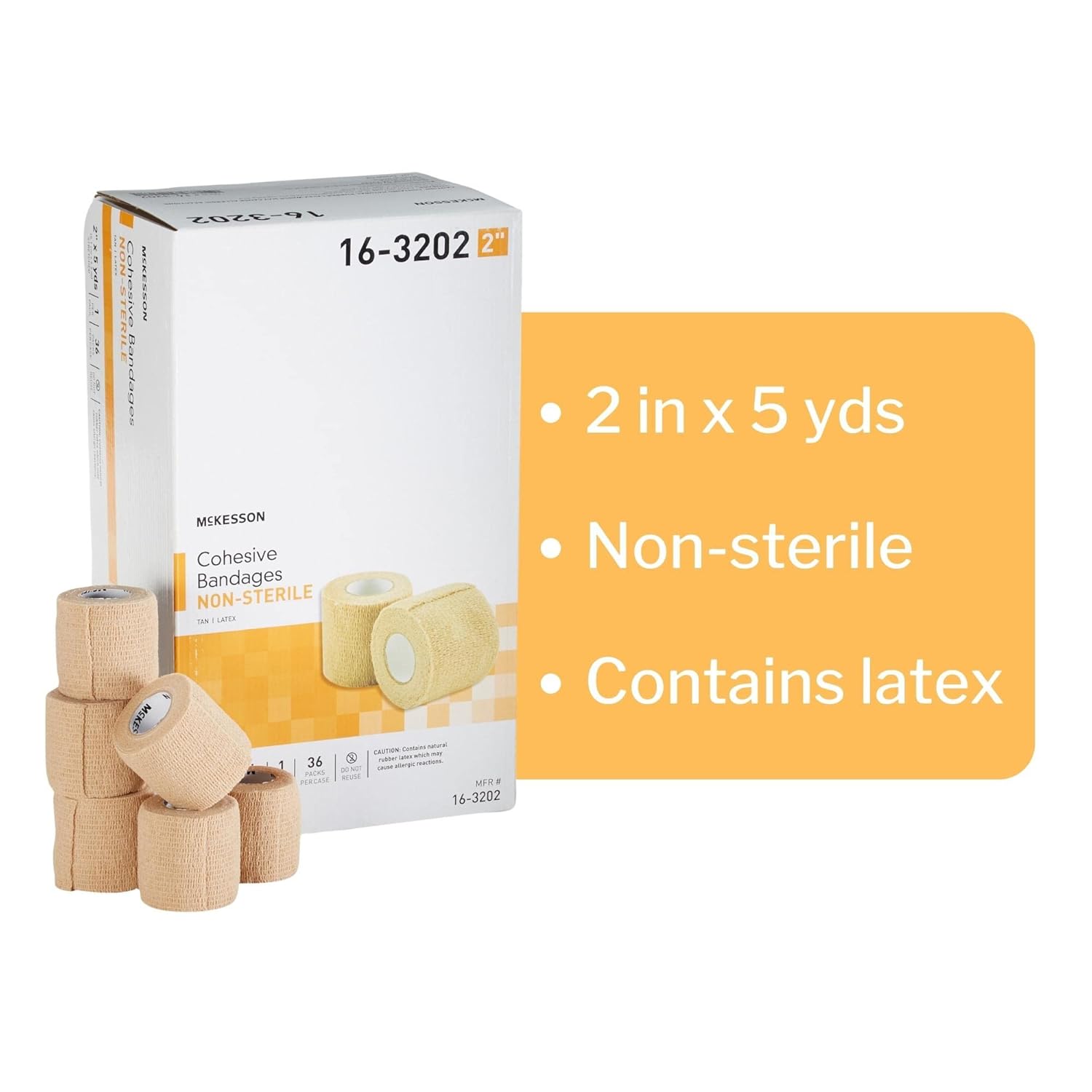 McKesson Cohesive Bandages, Non-Sterile, Contains Latex, 2 in x 5 yds, 1 Count, 36 Packs, 36 Total : Health & Household