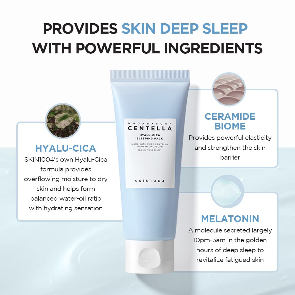 SKIN1004 Hyalu-CICA Sleeping Pack 3.38 fl.oz, 100ml Melatonin Hyaluronic Acid Centella Asiatica Extract Moist and Revitalization Multi Care Solutions : Beauty & Personal Care