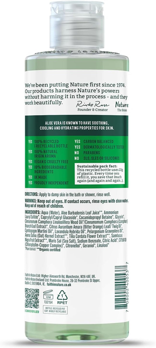 Faith In Nature Natural Aloe Vera Body Wash, Soothing Shower Gel, Vegan And Cruelty Free, No Sls Or Parabens, 400 Ml