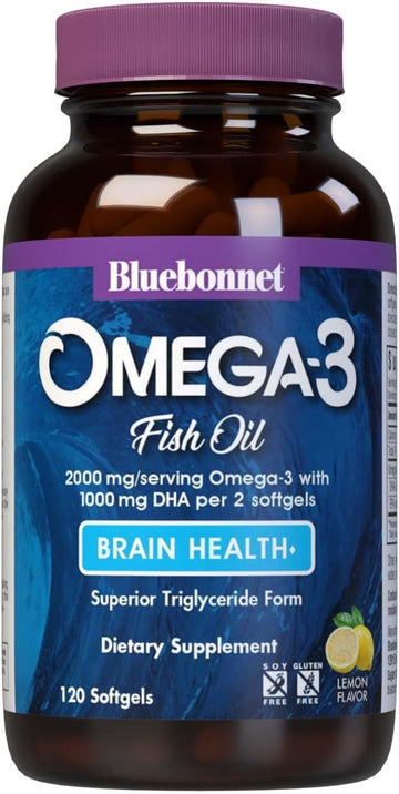 Bluebonnet Nutrition Omega-3 Brain Formula Natural Wild Caught Triglyceride Form Dha 860 Mg Epa 120 Mg - Highly Concentrated Cognitive Health & Wellness Support Supplement - Gluten-Free - 60 Softgels