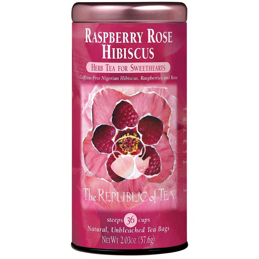 The Republic Of Tea Raspberry Rose Hibiscus Tea, 36 Count Tea Bag Tin