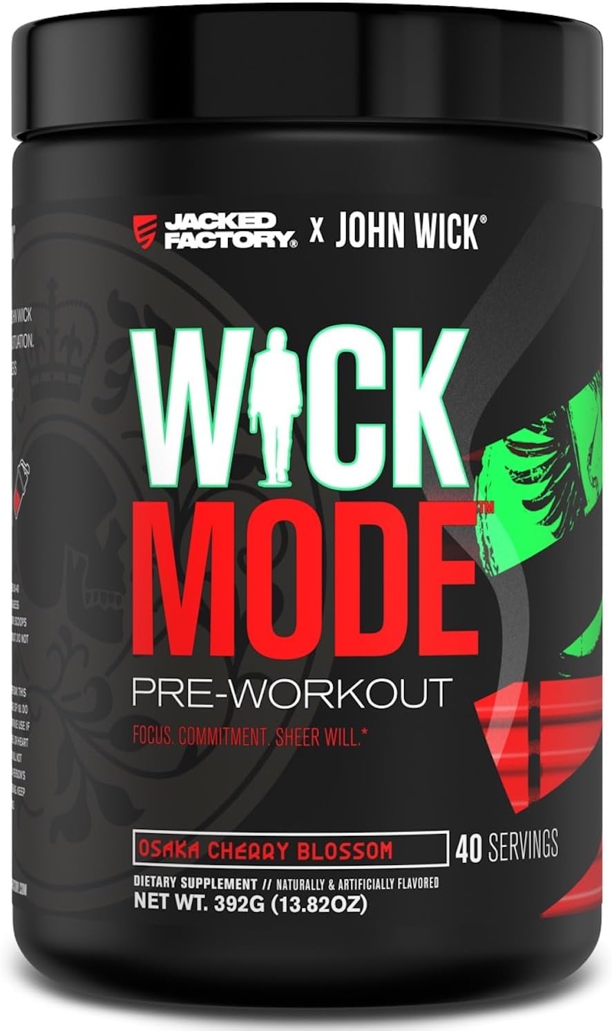 Jacked Factory X John Wick - Wick Mode Pre Workout Powder - Intense Energy, Battle-Ready Focus, Unstoppable Commitment, And Sheer Will - 40 Servings, Osaka Cherry Blossom