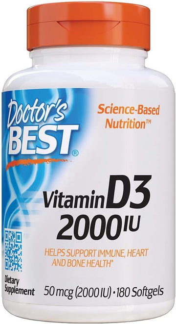 Doctor'S Best Vitamin D3 2 000 Iu Healthy Bones Teeth Heart Immune Support Nongmo Glutenfree Soy Free , 180 Count