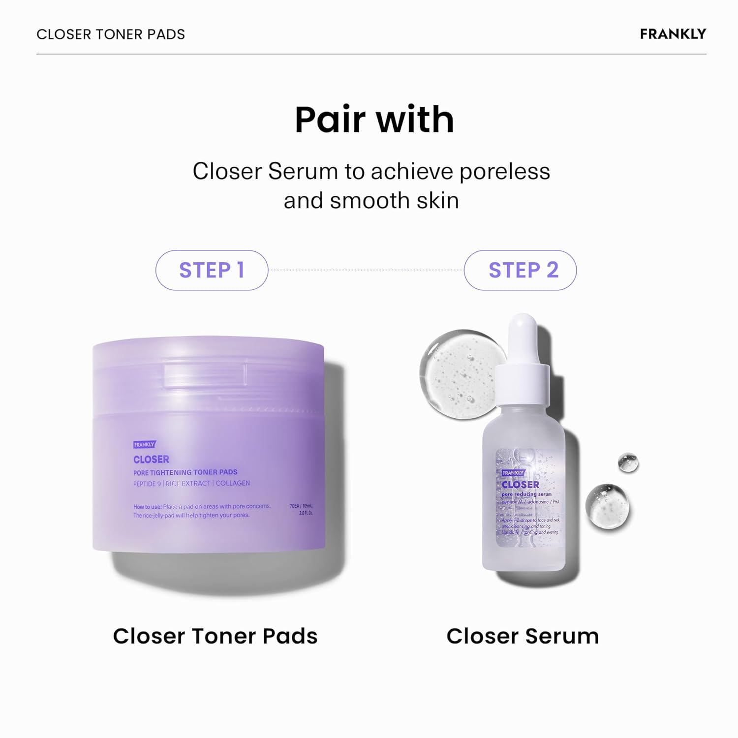 Frankly Pore Minimizing Set | Toner Pads & Serum | Peptide-Infused Serum & Hydrating Jelly Pads | Anti-Aging, Pore Care, And Skin Firming Duo