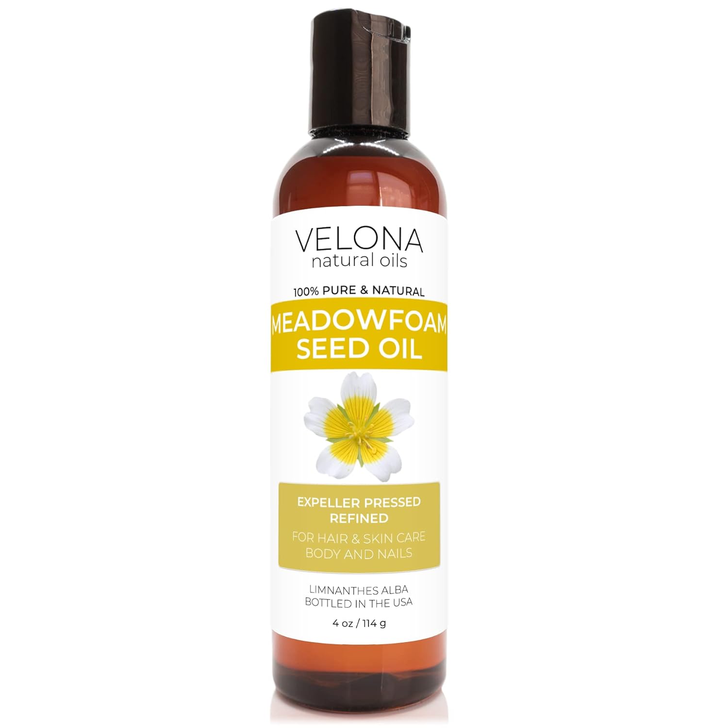 velona Meadowfoam Seed Oill 4 oz | 100% Pure and Natural Carrier Oil | Refined, Cold pressed | Cooking, Skin, Hair, Body & Face Moisturizing | Use Today - Enjoy Results