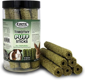 Timothy Puff Sticks - Healthy Natural Timothy Hay Chew Treat - High Protein, High Fiber - Guinea Pigs, Rabbits, Chinchillas, Prairie Dogs, Degus, Hamsters, Rats, Tortoises & Other Herbivores