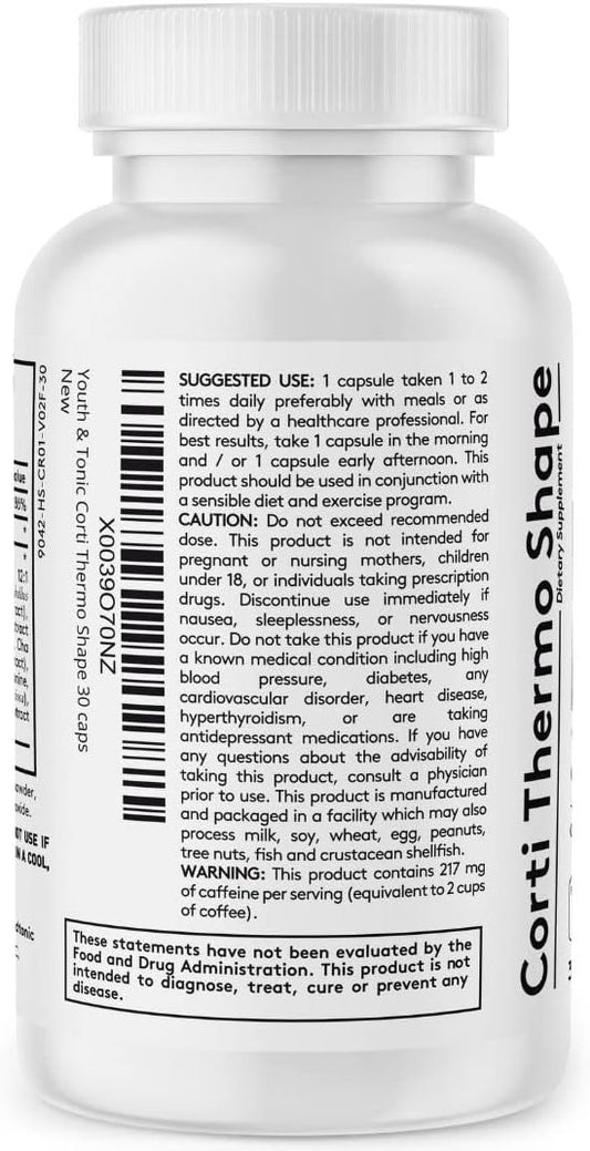 Youth & Tonic Thermogenic Supplement 30 Capsules As Advanced Diet Support For Energy Metabolism Focus For Men And Women With Caffeine Chromium Glucomannan Guarana Hoodia Gordonii