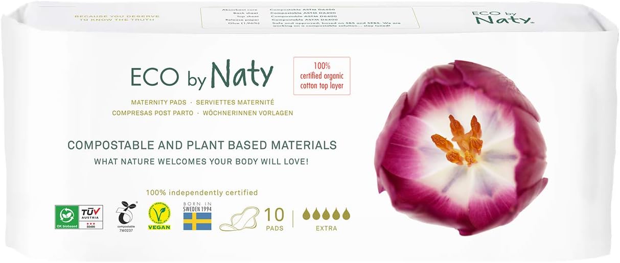 Eco by Naty Maternity Pads for Women - Pregnancy and Postpartum Pads for Maternal Care and Recovery, Absorbent Pads for Leak Protection (10 Count)