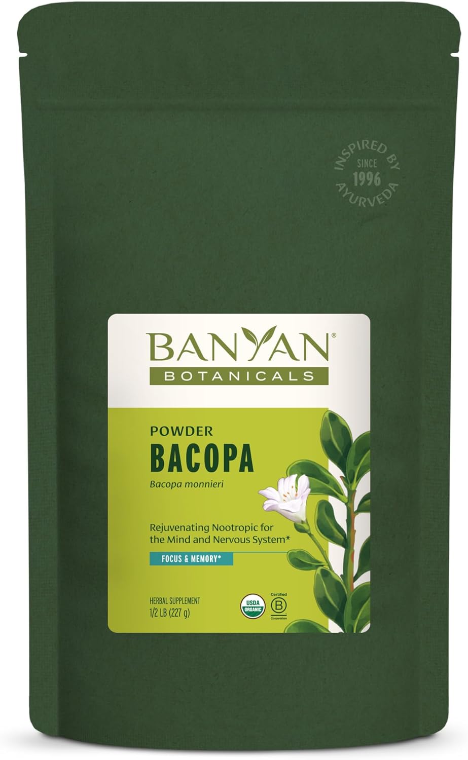Banyan Botanicals Bacopa Powder, 1 Pound - Usda Organic - Bacopa Monniera - Ayurvedic Herb For Memory & Focus