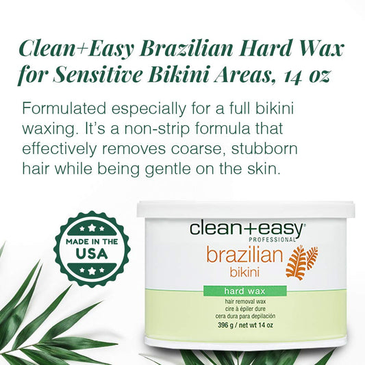 Clean + Easy Brazilian Wax – Hard Wax Bikini Hair Removal For Intimate Areas, No-Strip Formula For Coarse Hair, 14 Oz