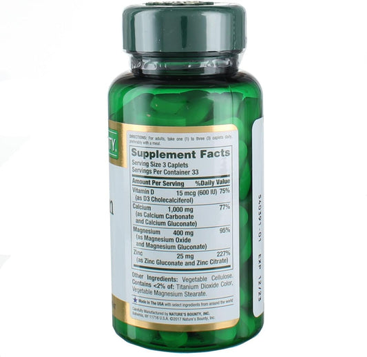 Nature'S Bounty Calcium-Magnesium-Zinc Caplets, 200 Caplets (2 X 100 Count Bottles)